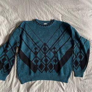 Vintage Teal and Black Geometric Unisex Sweater